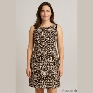 AB Studio Brown White Geometric Print Sleeveless Career Basic Sheath Dress 10